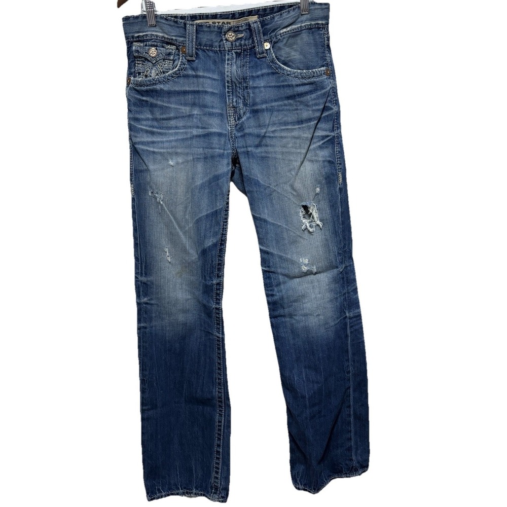 Big Star Jeans Mens 32 Blue Pioneer Boot Cut Distressed Bootcut Cotton Western